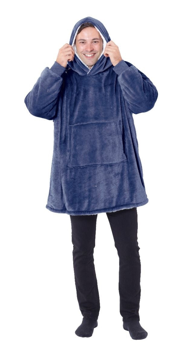 Oversized Sherpa Hoodie - Navy