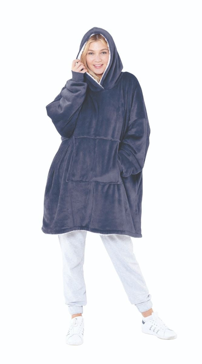 Oversized Sherpa Hoodie - Navy