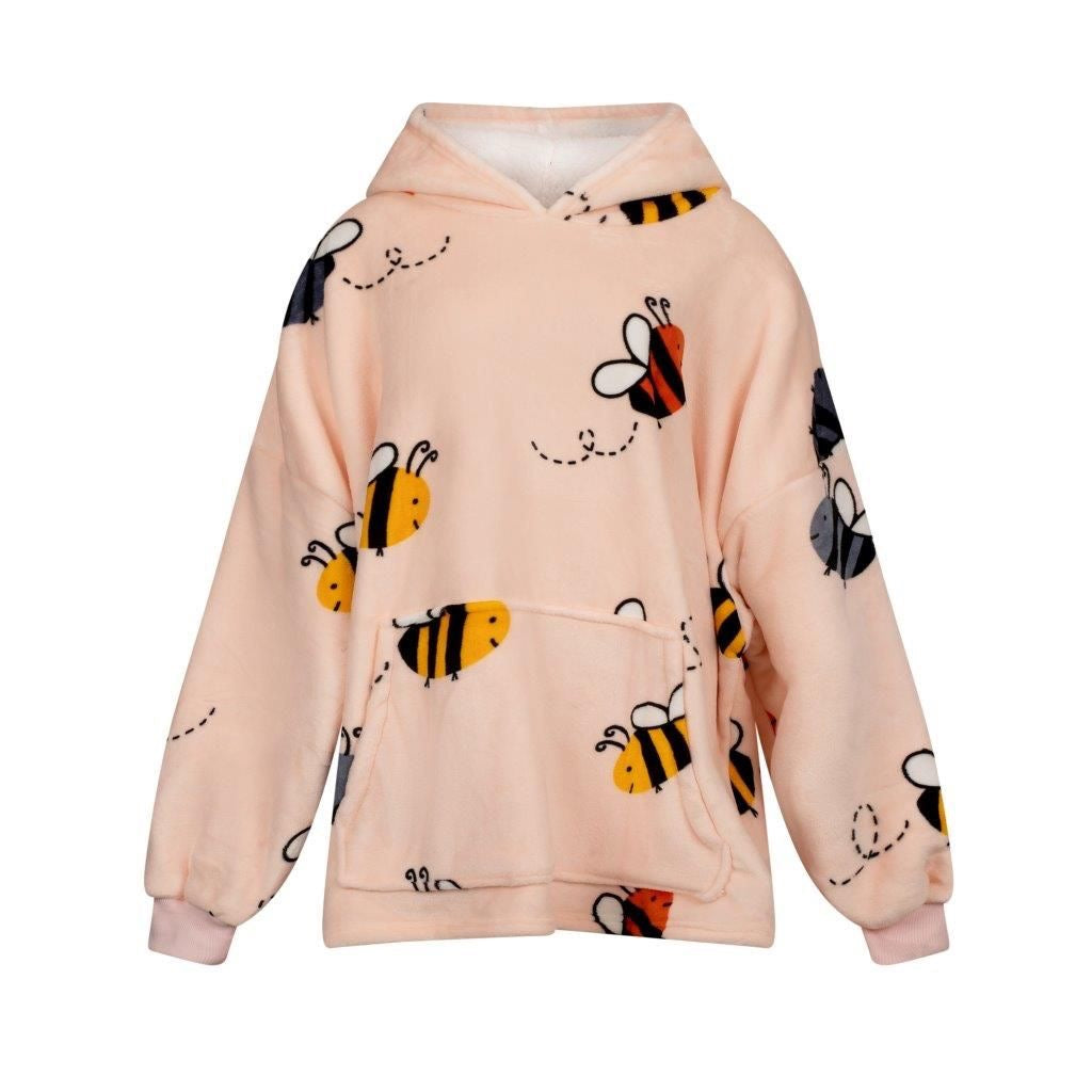 Buzzy Bees Oversized Blanket Sherpa Fleece Hoodie with pocket, Super Soft Warm Wearable Unisex