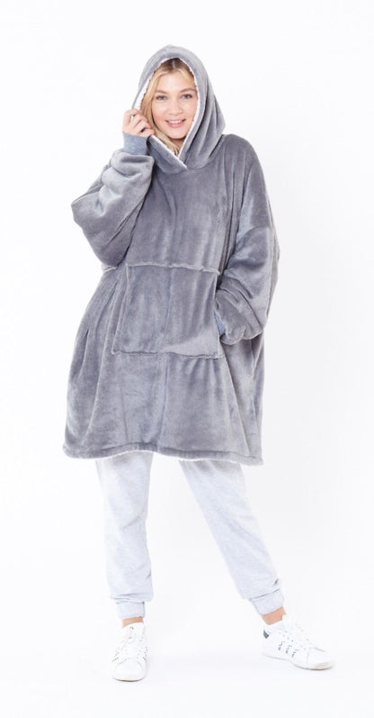 Oversized Sherpa Hoodie - Grey