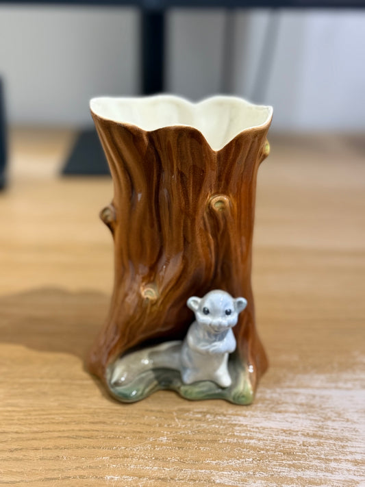 Hornsea Pottery Fauna Tree Vase with Beaver 1960's Hornsea Beaver log vase