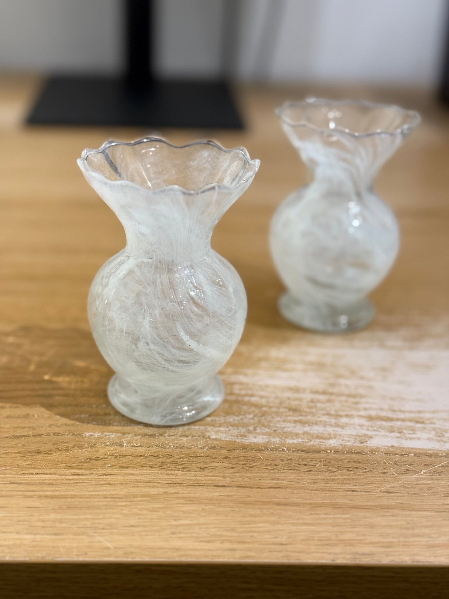 Pair Small White Glass Vases