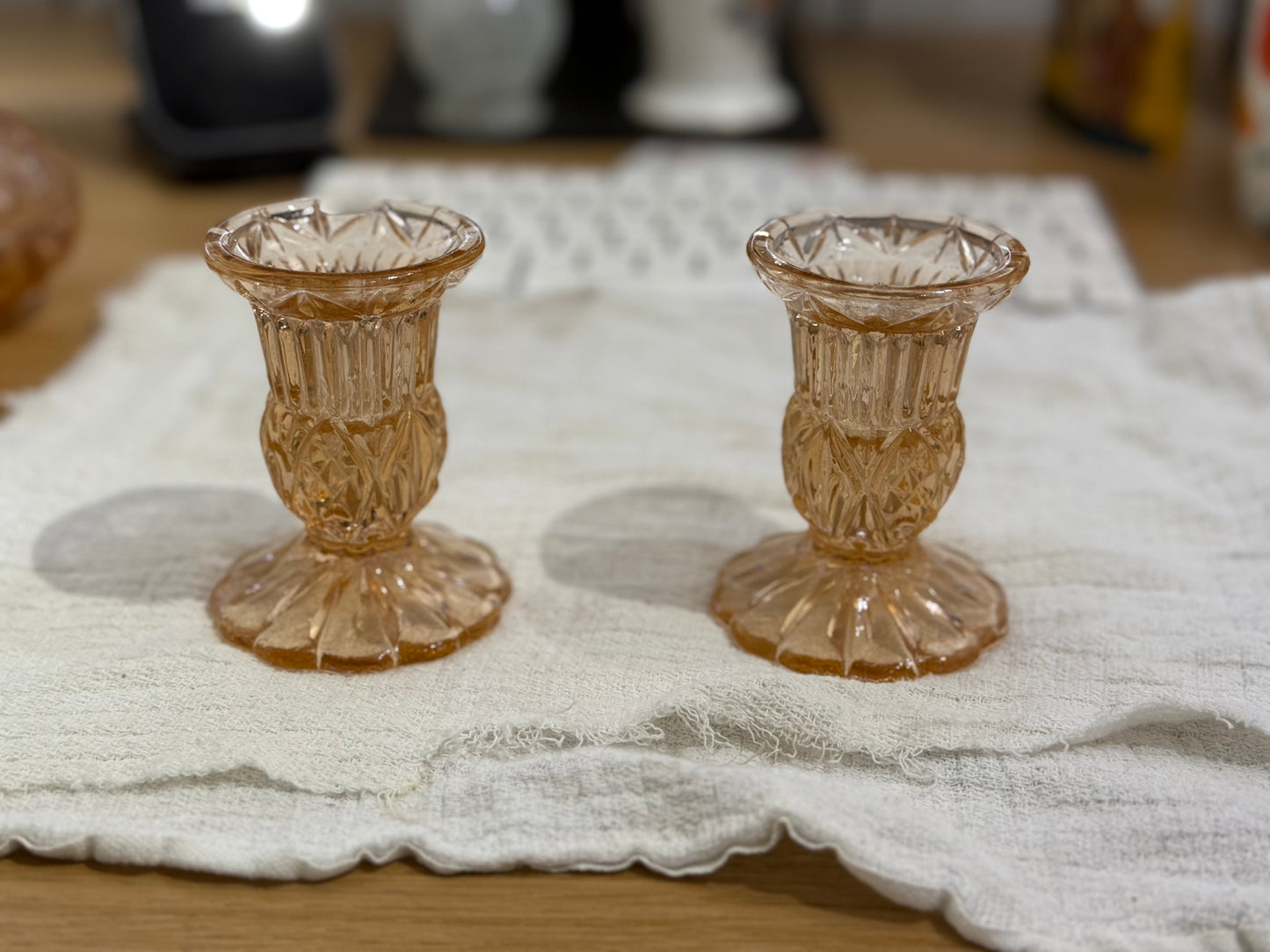 Pair Art Deco Glass Candle Holders. 1930s