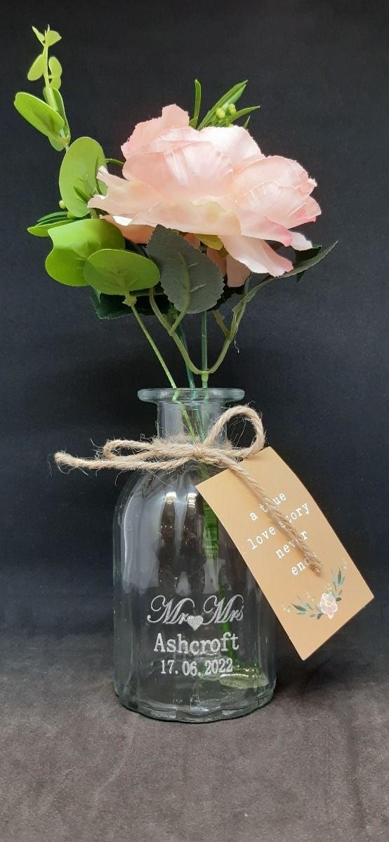 Personalisable Pink Rose in Jar - Love Story